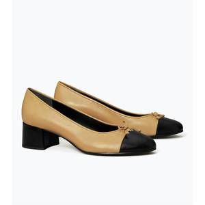 NEW TORY BURCH women cap toe pump 45mm heels in ginger shortbread/perfect black